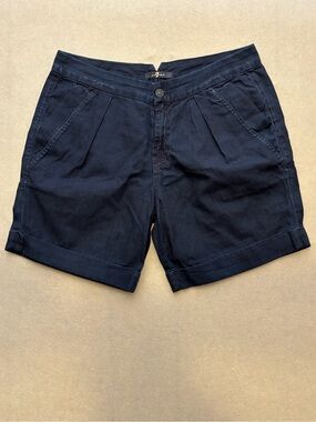 7 For All Mankind Navy Pleated Bermuda Shorts